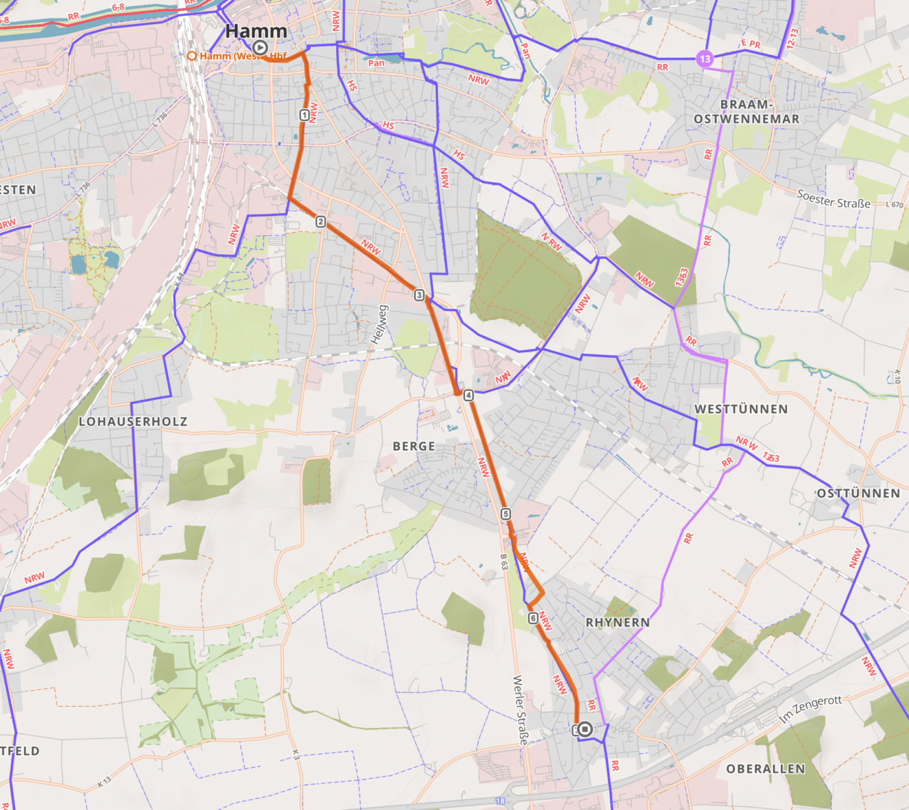 Mobilitäts-Stadtplan Hamm – Fahrradnavigation untauglich – Radwege Hamm